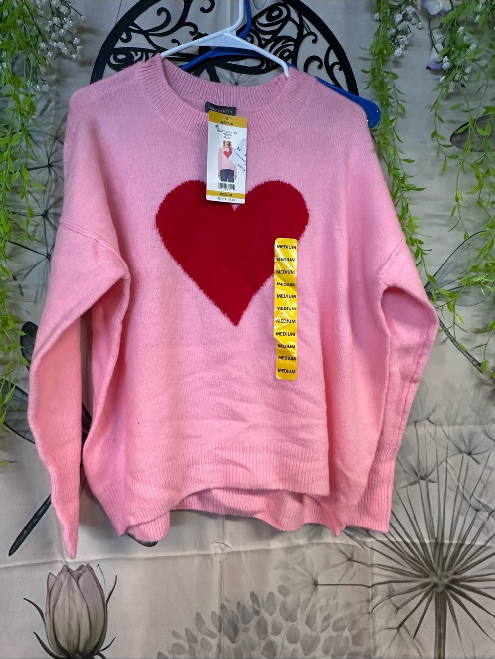 Vince Camuto Pink Sweater with Red Heart Detail